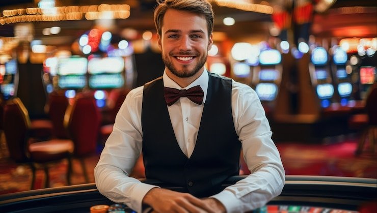Live Domino QQ dealer at 55five lottery studio with professional HD streaming setup
